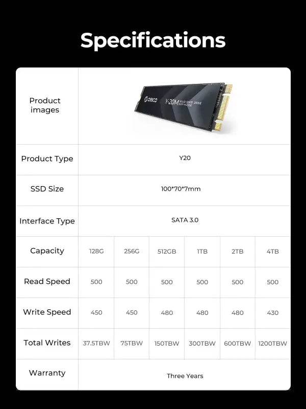 ORICO Y20M M.2 SATA SSD 1TB 2TB 4TB for Fast Storage Upgrade - Estalios