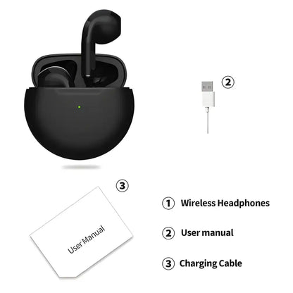 Black Original Air Pro 6 TWS Wireless Bluetooth Buds with charging case