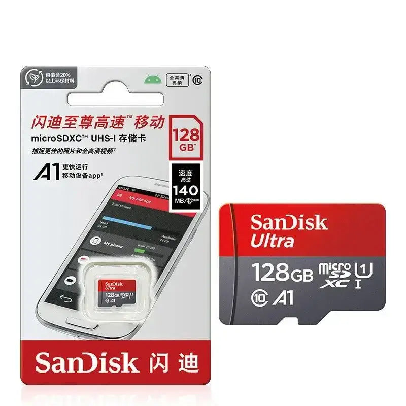 SanDisk Ultra 128GB microSDXC card showcasing the Original SanDisk Memory Card 256GB