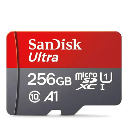 Red and gray SanDisk Ultra 256GB micro SD card from Original SanDisk Memory lineup