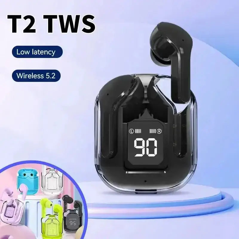 Black Original T2 Wireless Bluetooth Earbuds with charging case, perfect for on-the-go