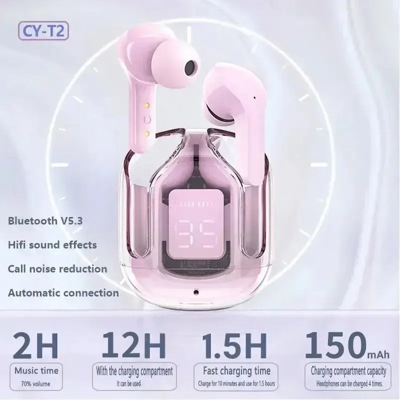 Pink Original T2 Wireless Bluetooth Earbuds with charging case for ultimate sound