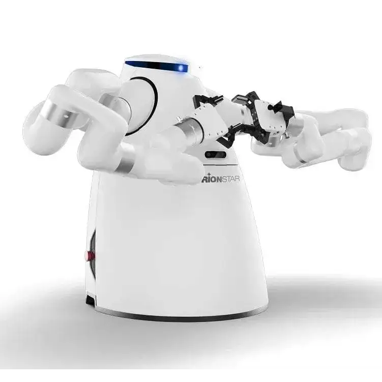 White robotic arm system from Orionstar’s Dual-Arm Robot serving coffee effortlessly