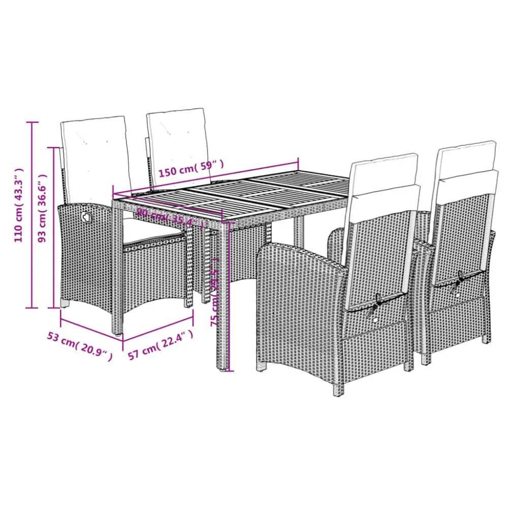 vidaXL 5 Piece Patio Dining Set with Cushions Comfort - Estalios