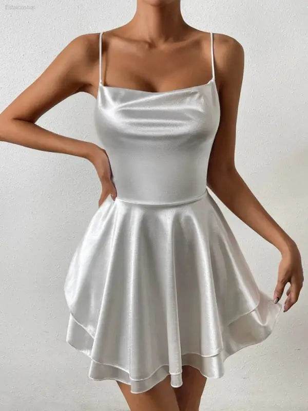 Outfitgirl Fashion Sexy Sling Open Back Tied Short Dress - Estalios