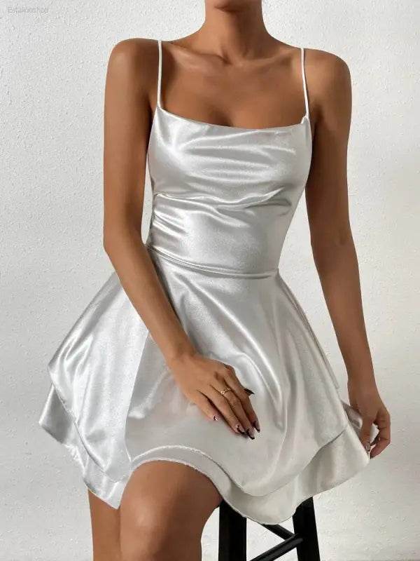 Outfitgirl Fashion Sexy Sling Open Back Tied Short Dress - Estalios
