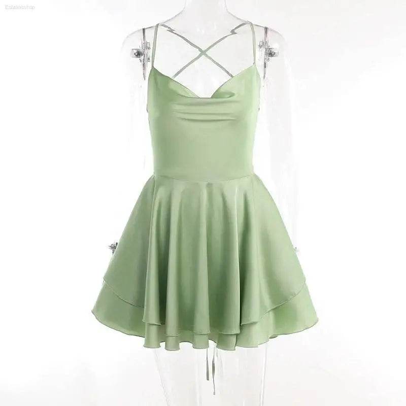 Outfitgirl Fashion Sexy Sling Open Back Tied Short Dress - Estalios