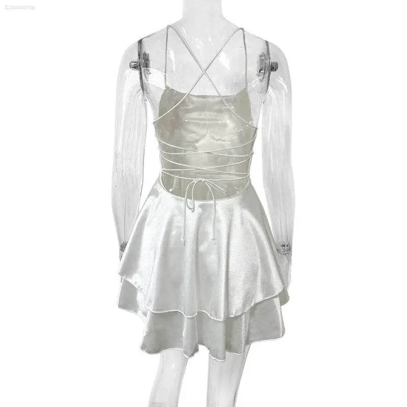 Outfitgirl Fashion Sexy Sling Open Back Tied Short Dress - Estalios