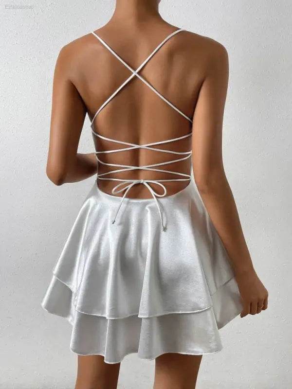 Outfitgirl Fashion Sexy Sling Open Back Tied Short Dress - Estalios