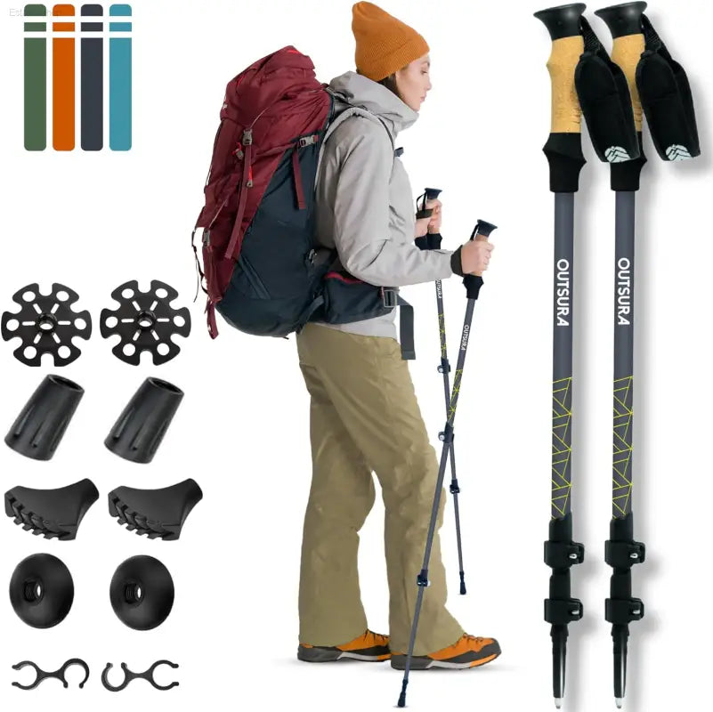 Outsura Carbon Fiber Trekking Poles – Professional Grade Ultralight Adjustable Hiking Poles with Quick-Lock System – Lightweight Walking Sticks for Hiking and Backpacking Pack of 2