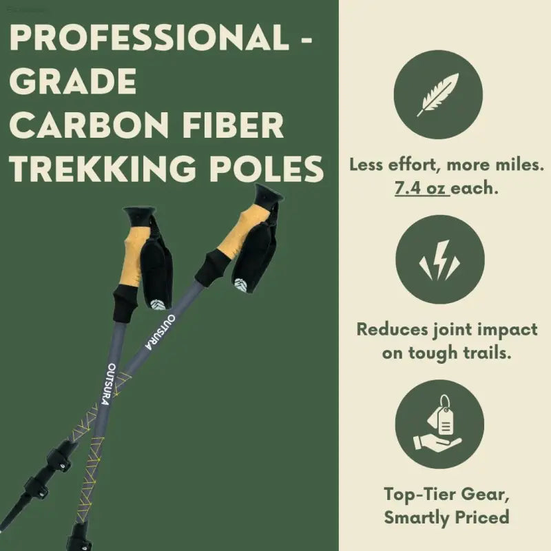 Outsura Carbon Fiber Trekking Poles – Professional Grade Ultralight Adjustable Hiking Poles with Quick-Lock System – Lightweight Walking Sticks for Hiking and Backpacking Pack of 2