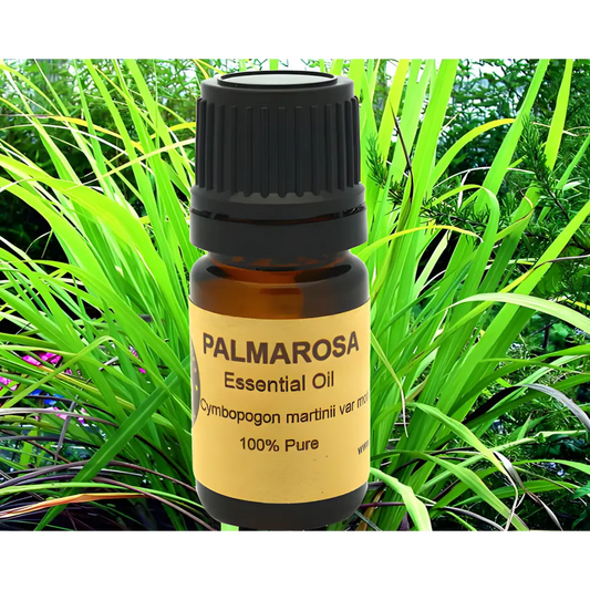 Palmarosa Essential Oil Organic 15ml bottle showcasing its natural aroma and benefits