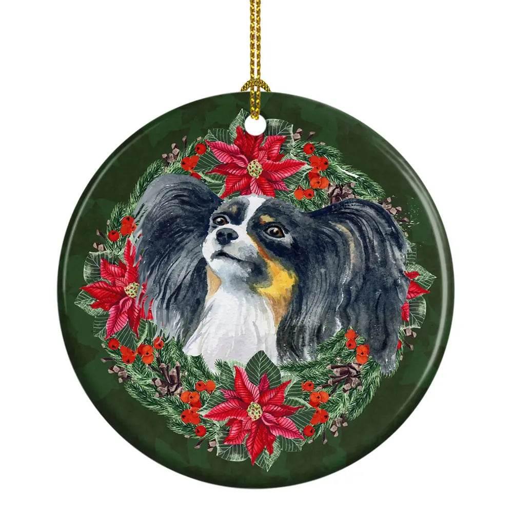 Papillon Poinsetta Wreath Ornament for Personalized Holiday Cheer.