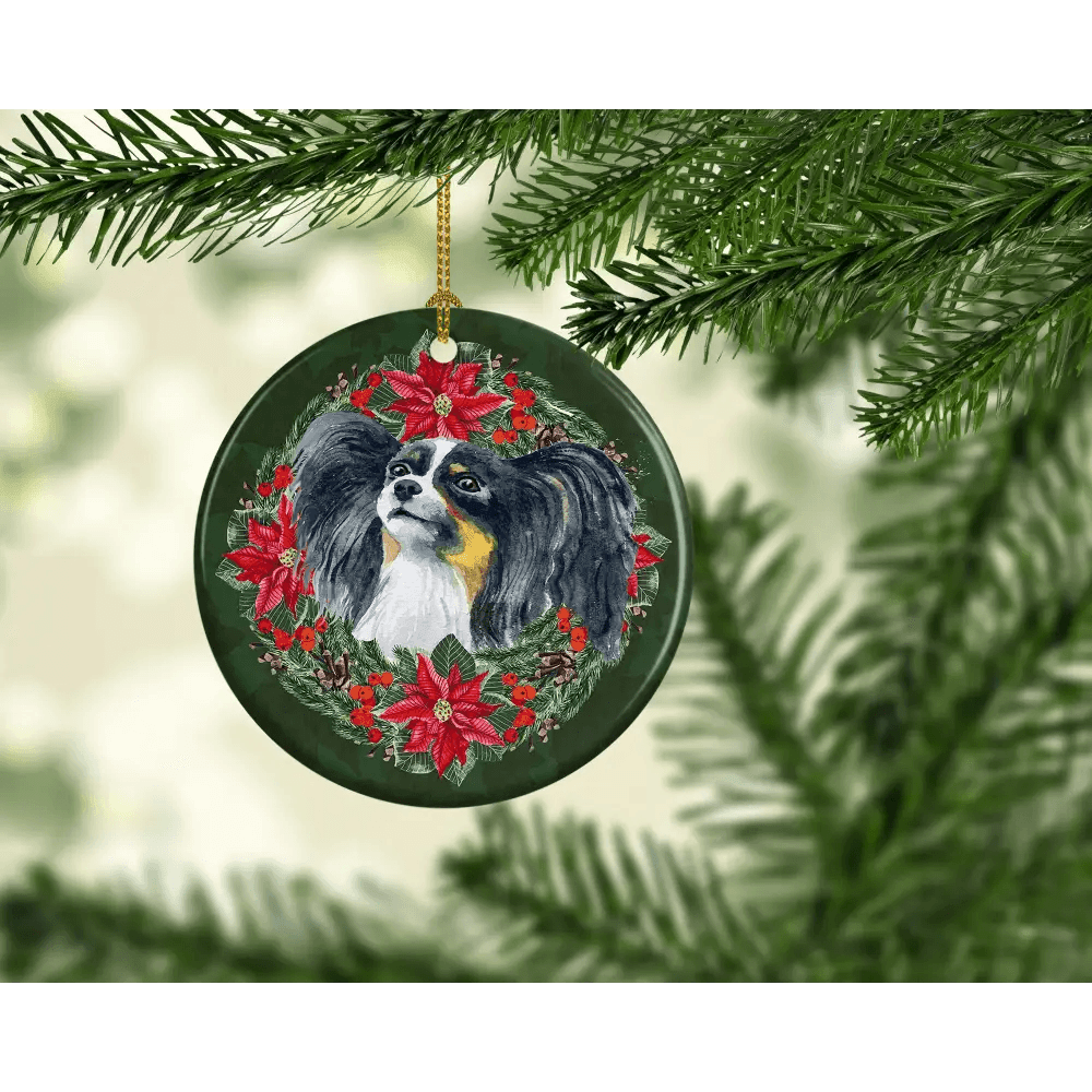 Papillon Poinsetta Wreath Ornament for Personalized Holiday Cheer.