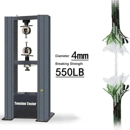 Rope tension tester showing a broken rope for Paracord Cord outdoor camping gear