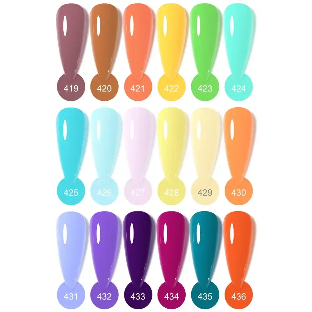 Pastel HEMA Free Soak Off Gel Polish color samples for vibrant nail art ideas