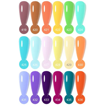 Pastel HEMA Free Soak Off Gel Polish color samples for vibrant nail art ideas