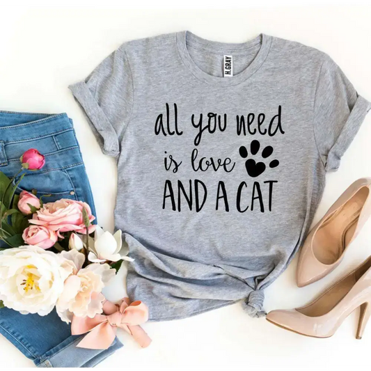 Gray cat-themed t-shirt from Peach & Gray, stylish mauve sold design