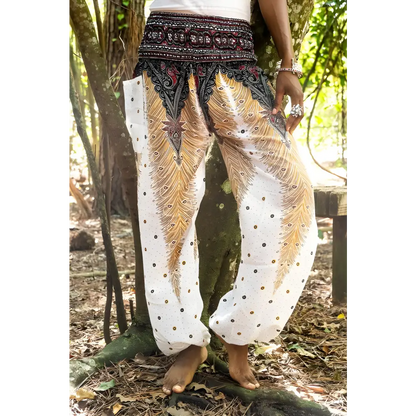 Stylish Peacock Women Boho Harem Pants featuring vibrant patterns perfect for any outfit