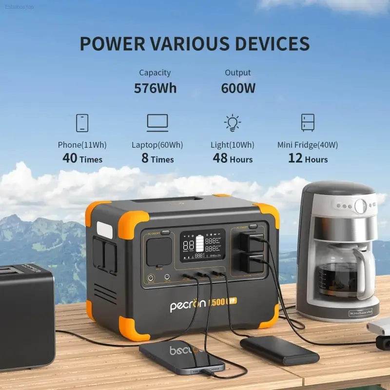 Pecron E500LFP Solar Generator 576Wh with 100W Panel - Estalios