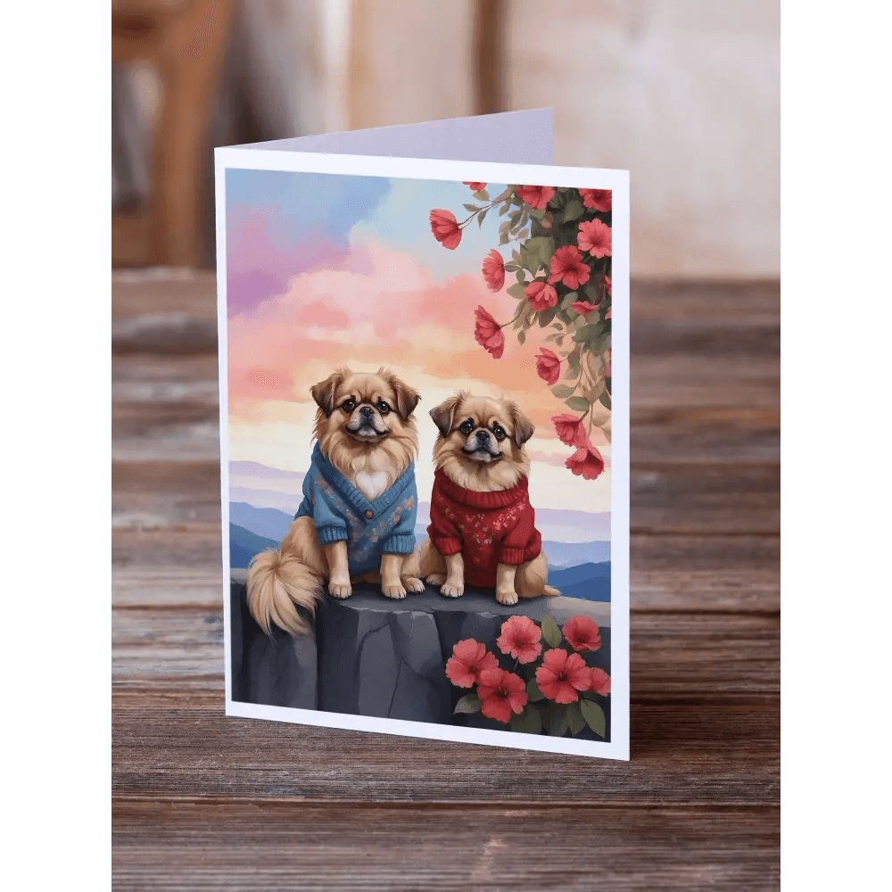 Pekingese Two Hearts Greeting Cards Pack of 8 for Any Occasion - Estalios