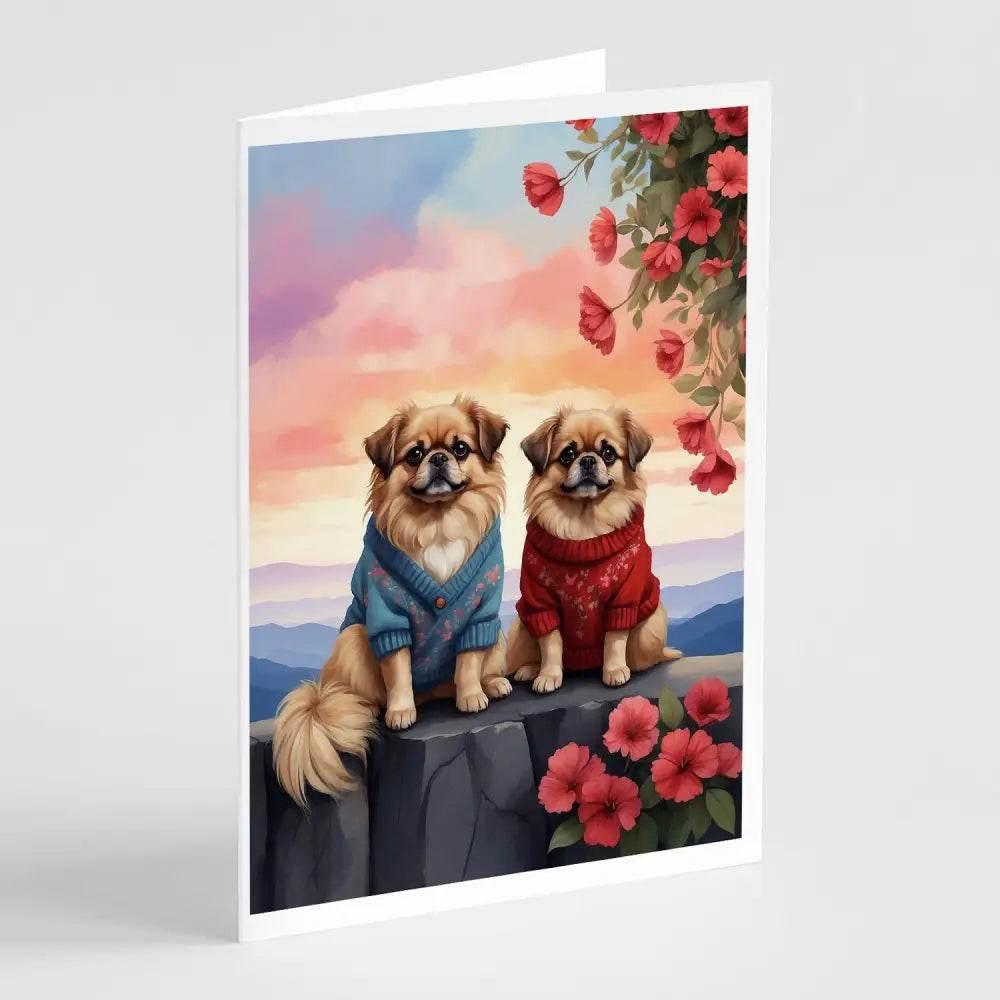 Pekingese Two Hearts Greeting Cards Pack of 8 for Any Occasion - Estalios