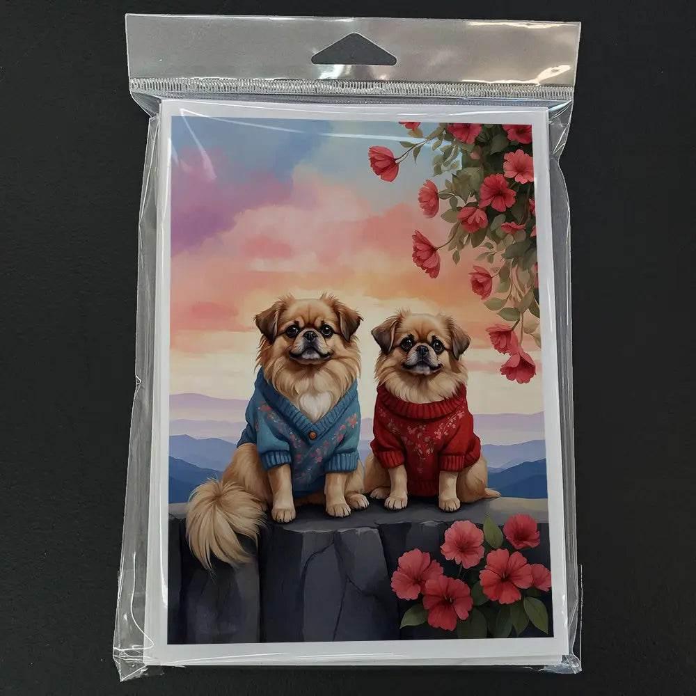 Pekingese Two Hearts Greeting Cards Pack of 8 for Any Occasion - Estalios
