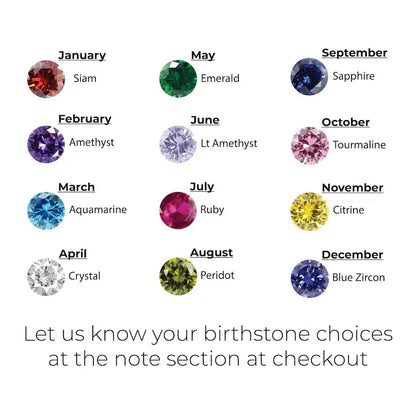 Birthstone color chart for personalized rose gold fingerprint jewelry options