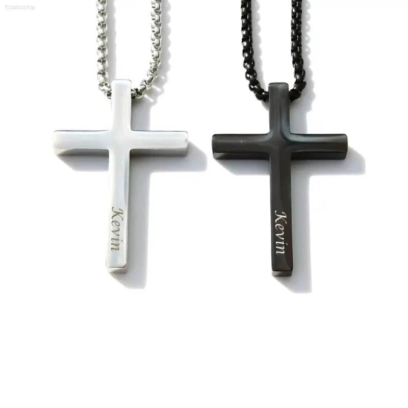 Personalized Men's Stainless Steel Cross Necklace - Estalios