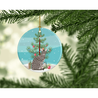 Purrfect Christmas Ornament! Add a touch of feline festivity to your holiday decor with this charming Round White Ceramic Ornament. Featuring an adorable cat gazing - Estalios