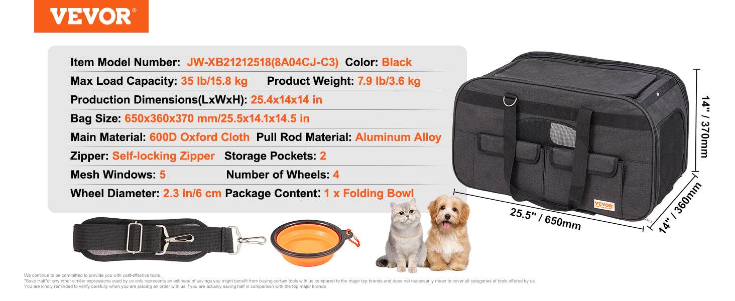 Breathable Pet Cat Carrier Backpack with Wheels for Travel - Estalios