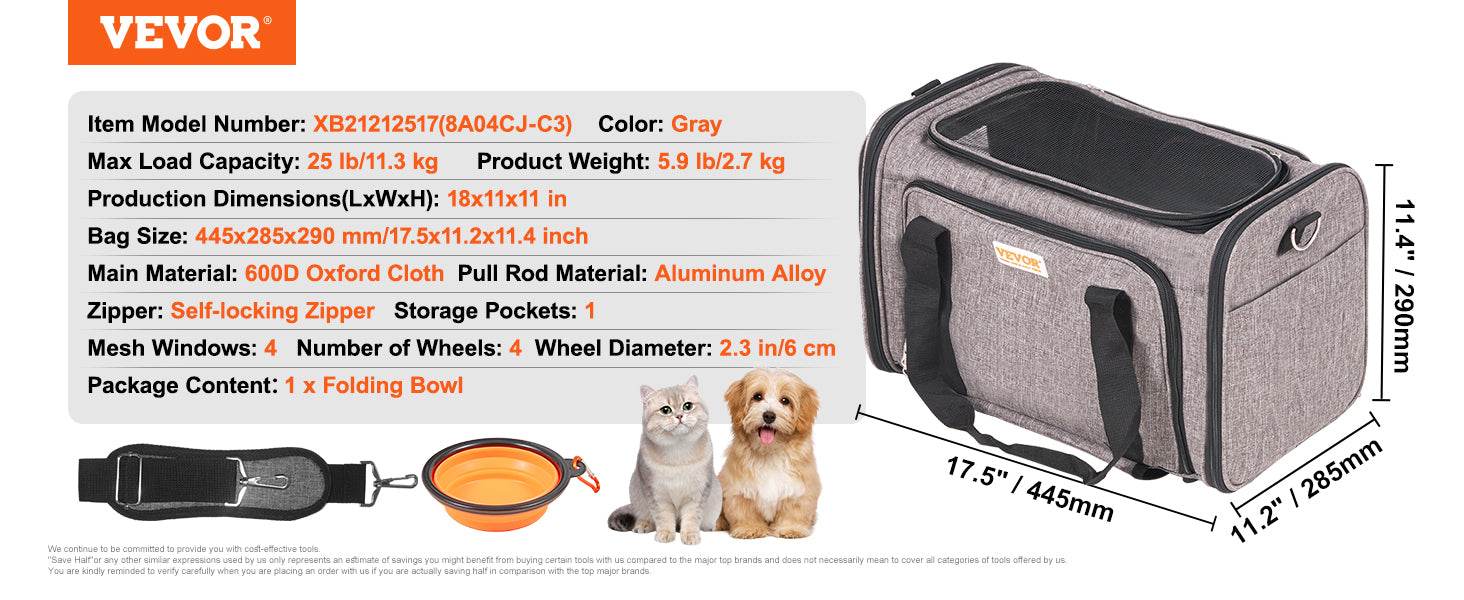 Breathable Pet Cat Carrier Backpack with Wheels for Travel - Estalios
