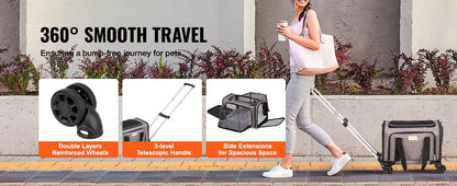 Breathable Pet Cat Carrier Backpack with Wheels for Travel - Estalios