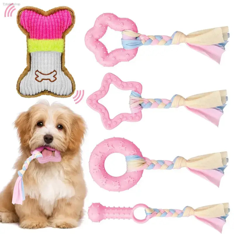 5-pack-puppy-chew-toys-for-teething-pink-rubber-squeaky-dog-356