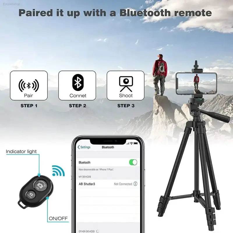 Phone Tripod For Video Recording With Bluetooth Remote - Estalios