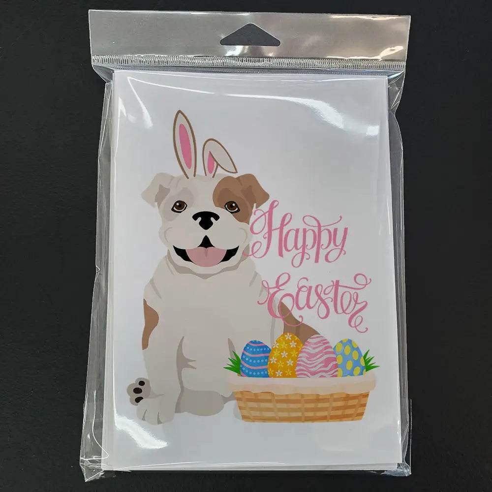 Piebald English Bulldog Easter Greeting Cards Pack of 8 for Personalized Wishes.