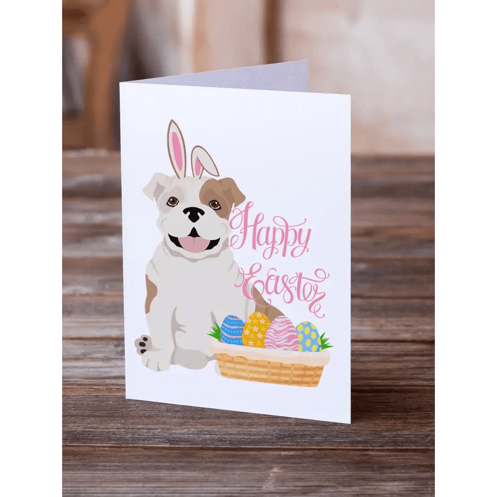 Piebald English Bulldog Easter Greeting Cards Pack of 8 for Personalized Wishes.