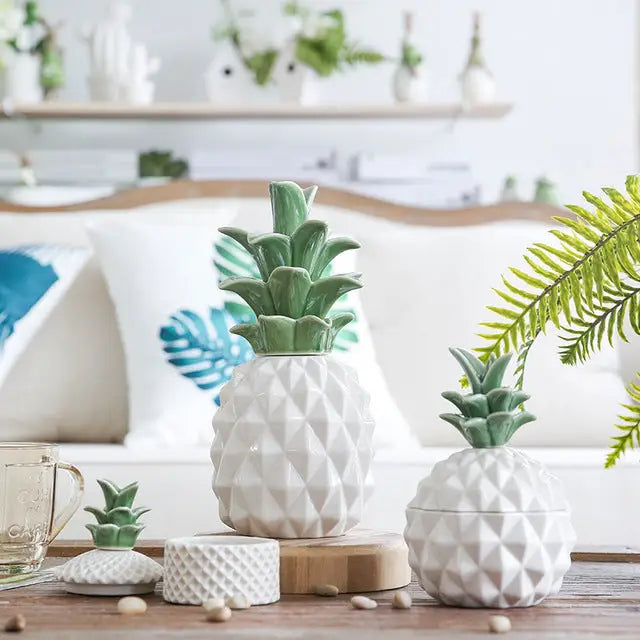 White Pineapple-shaped Ceramic Storage Jars for stylish sugar bowl storage