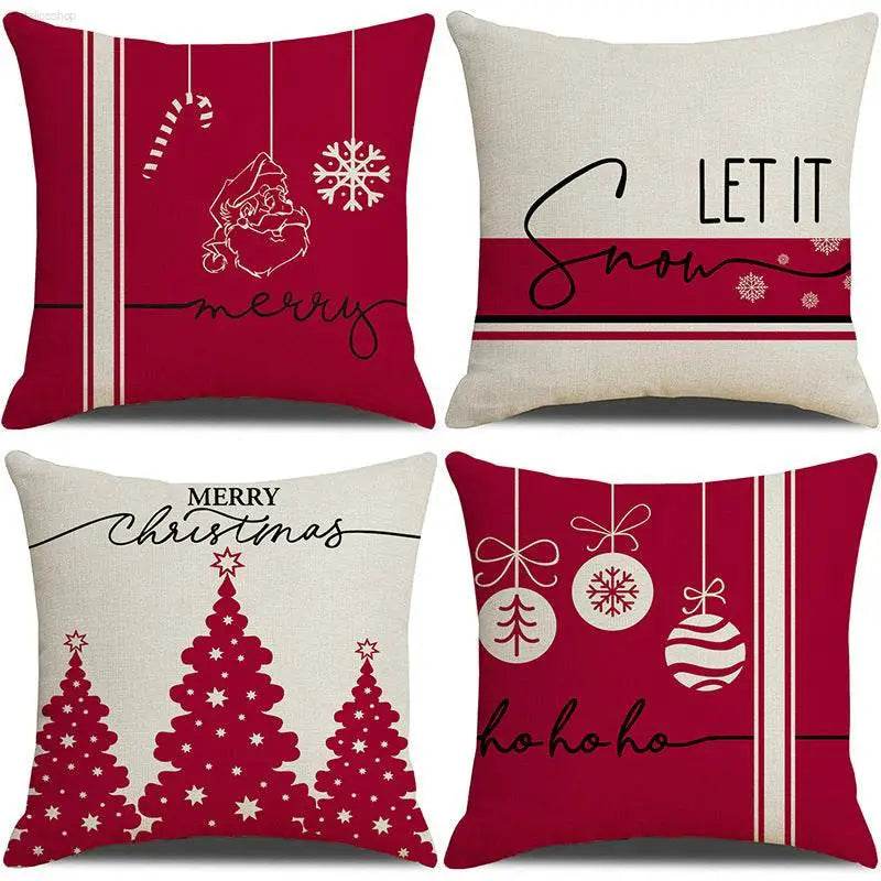 Pink Cartoon Christmas Linen Pillowcase for Sofa Decor - Estalios
