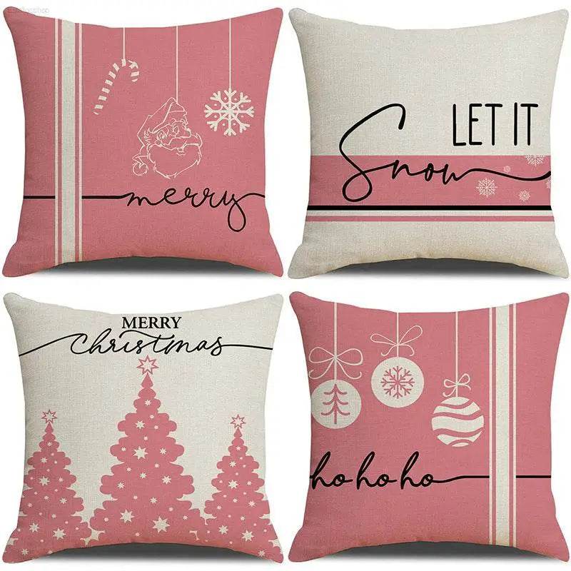 Pink Cartoon Christmas Linen Pillowcase for Sofa Decor - Estalios