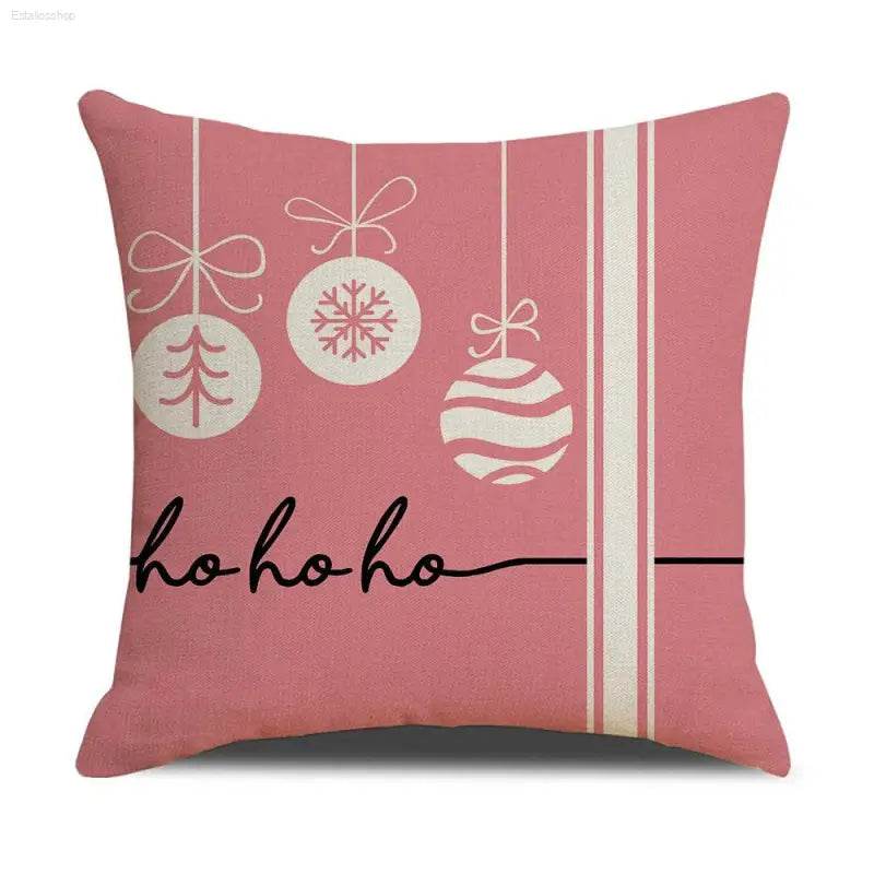Pink Cartoon Christmas Linen Pillowcase for Sofa Decor - Estalios