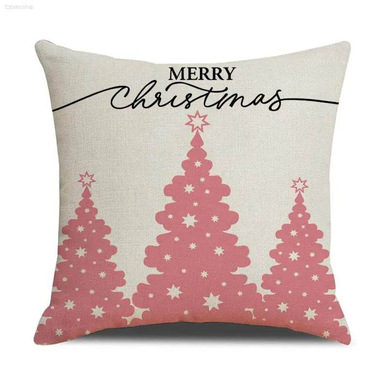 Pink Cartoon Christmas Linen Pillowcase for Sofa Decor - Estalios