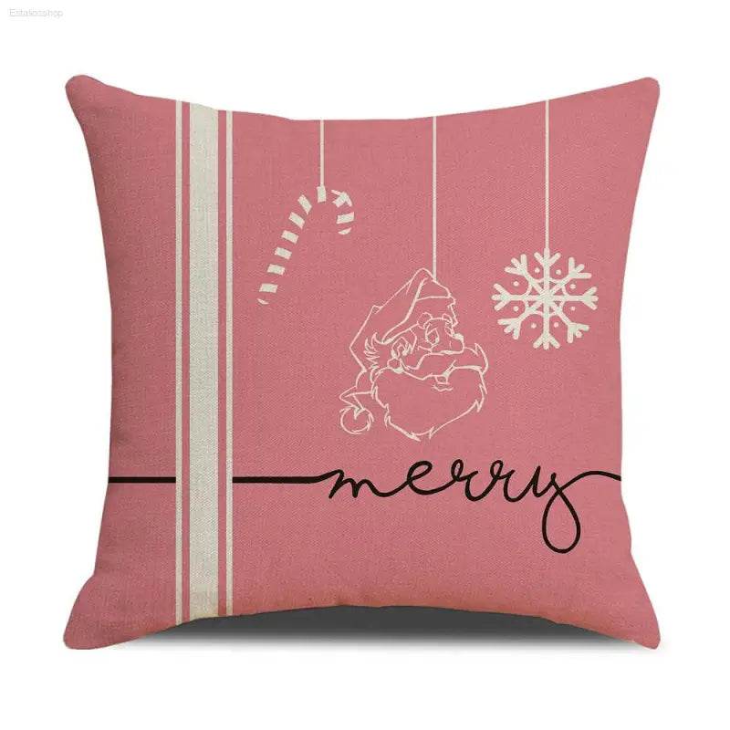 Pink Cartoon Christmas Linen Pillowcase for Sofa Decor - Estalios