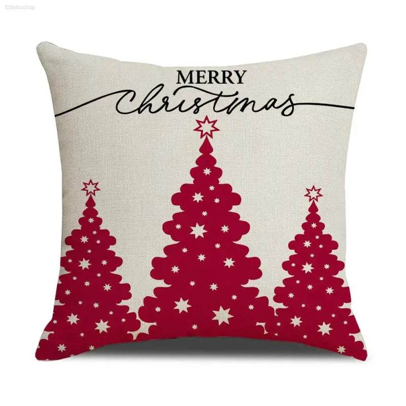 Pink Cartoon Christmas Linen Pillowcase for Sofa Decor - Estalios