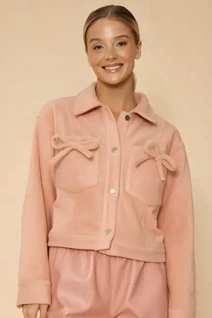 Vibrant Pink Corduroy Jacket with Flirty Bow Details - Estalios