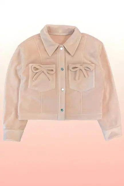 Vibrant Pink Corduroy Jacket with Flirty Bow Details - Estalios