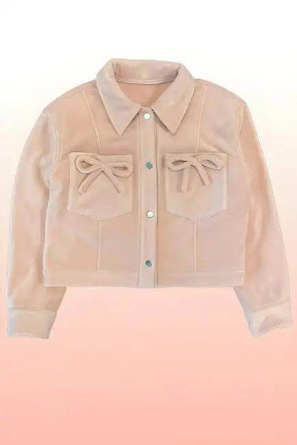 Vibrant Pink Corduroy Jacket with Flirty Bow Details - Estalios