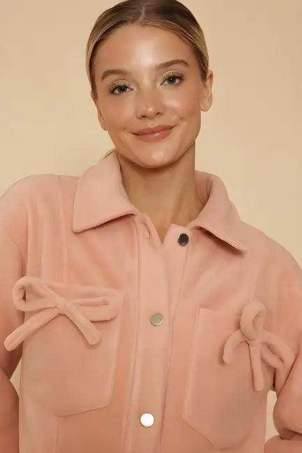Vibrant Pink Corduroy Jacket with Flirty Bow Details - Estalios