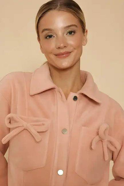 Vibrant Pink Corduroy Jacket with Flirty Bow Details - Estalios