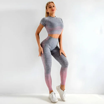 Pink & Gray 2Pcs Set Selfie Ready featuring a stylish gray and pink workout set